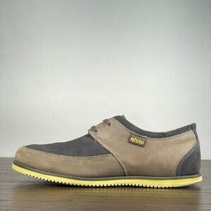 Ahnu HARRIS Mens‎ 10 Grey Yellow Leather Casual Comfort Sneakers Vibram Work